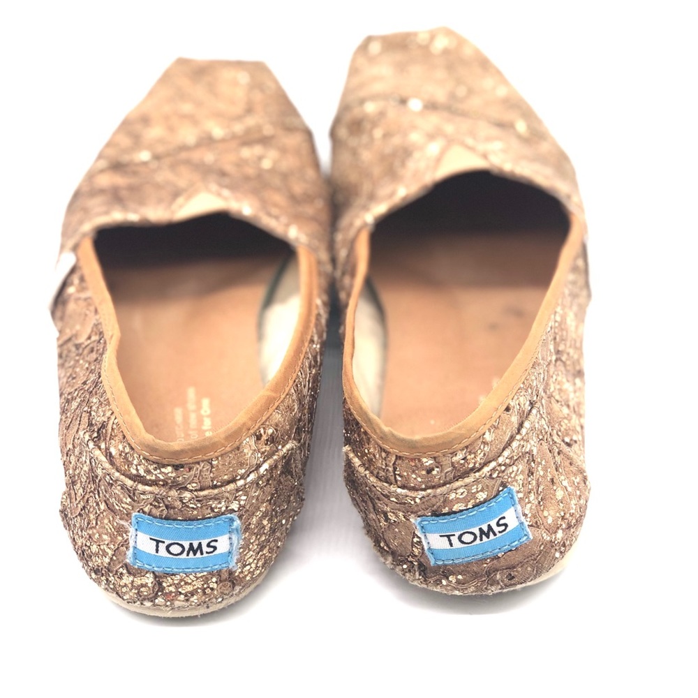 Toms Gold Lace Sequined Slip On Sandals size w7 - Picture 5 of 7